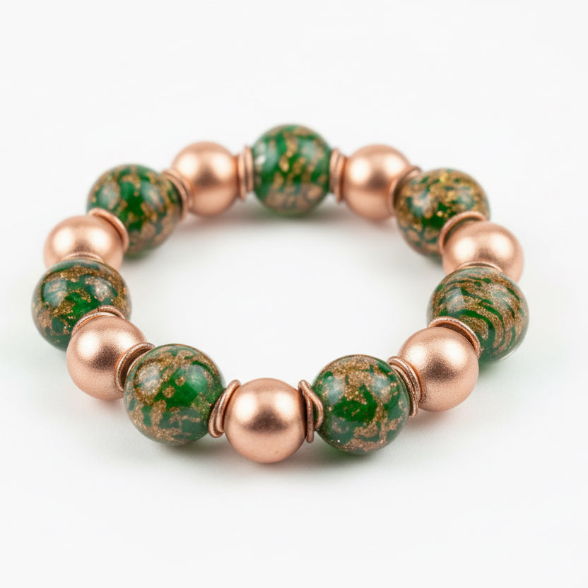 Esta - Rose Beads + Basil Green Murano