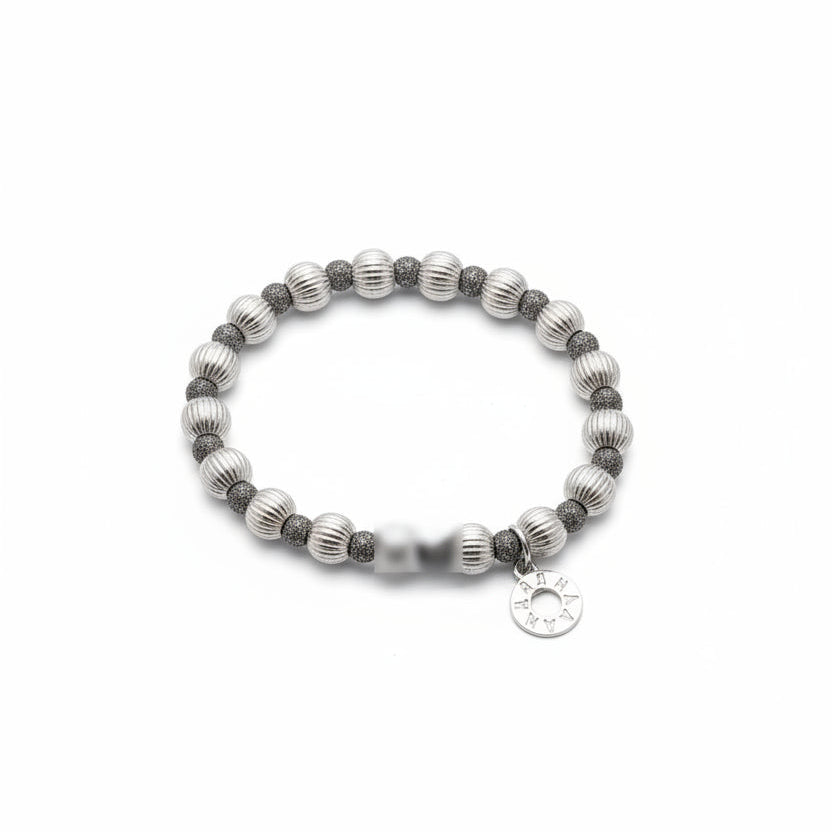 Silver Melon Beads & Black Beads