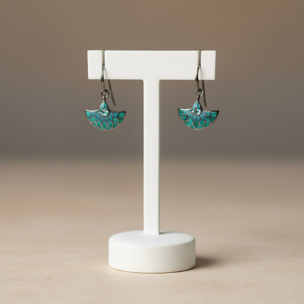 Blue Art Deco Fan Wire Earring