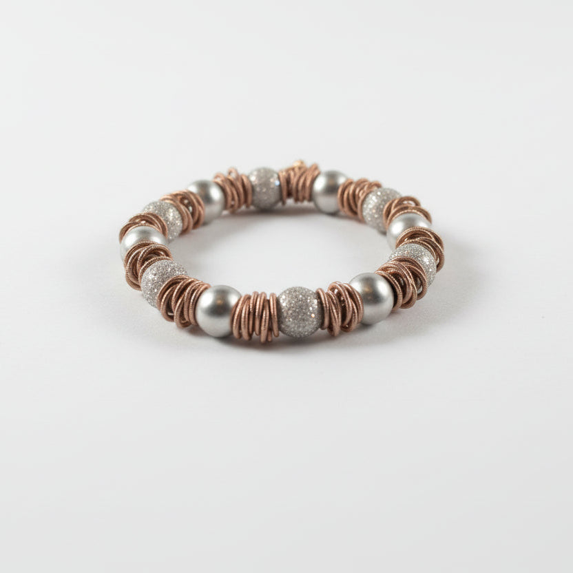 Geanna -Silver Beads With Rose Springs