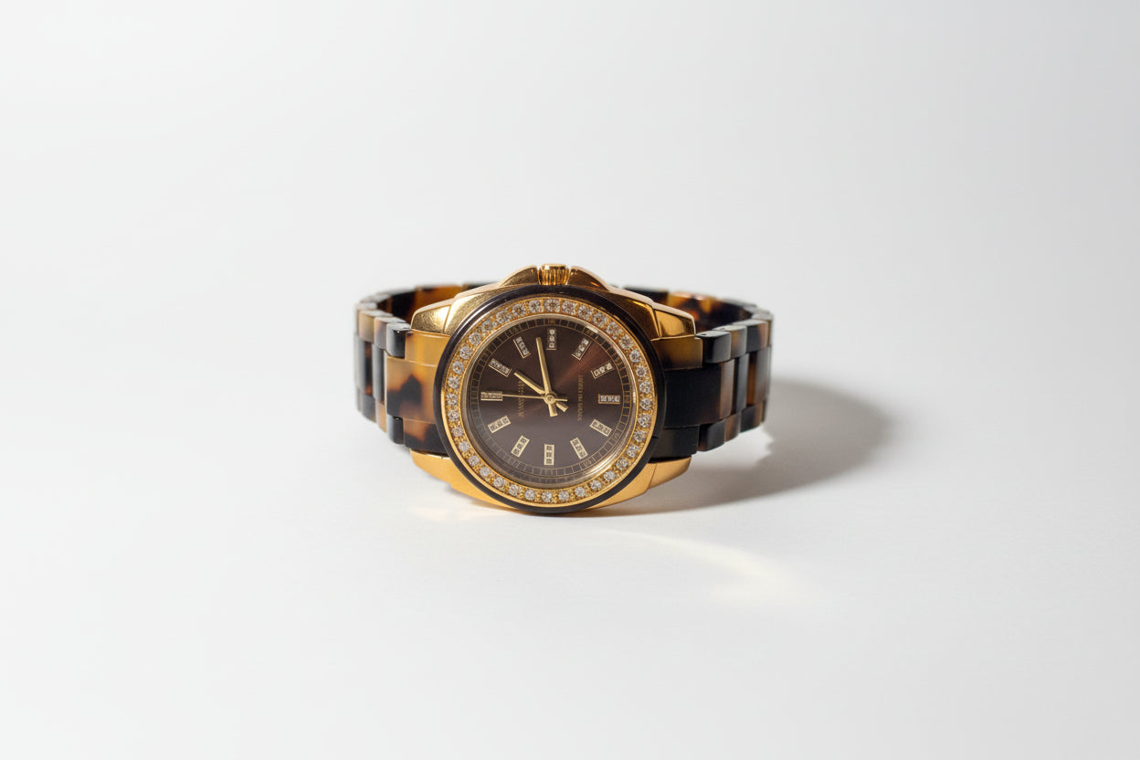 Anne Klein Women’s Cheetah Print Strap Quartz Watch — Gold & Brown