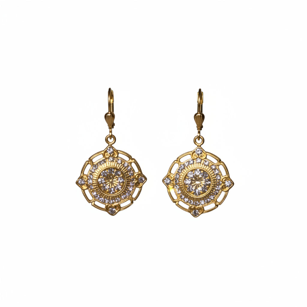 Round Stone Earrings Silver