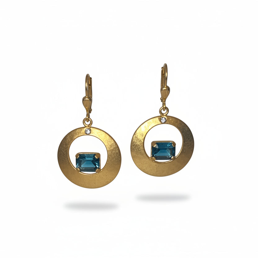 Hammered Disc Earrings with Montana Blue Crystal Accent