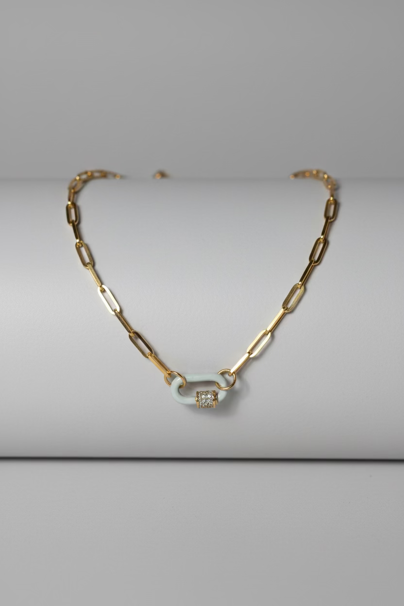 Enamel Oval Rhinestone Combo Lock Neck