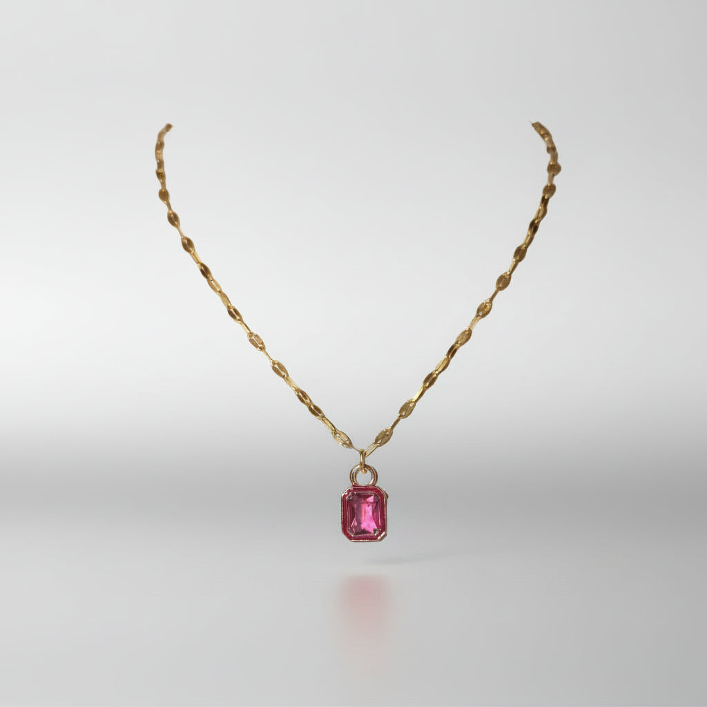 Single Coral Crystal On Oval Chain Neck