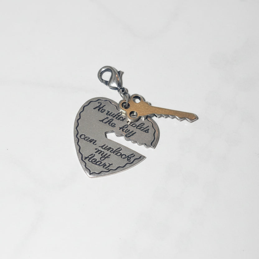 Large Clip On Heart & Key Charm
