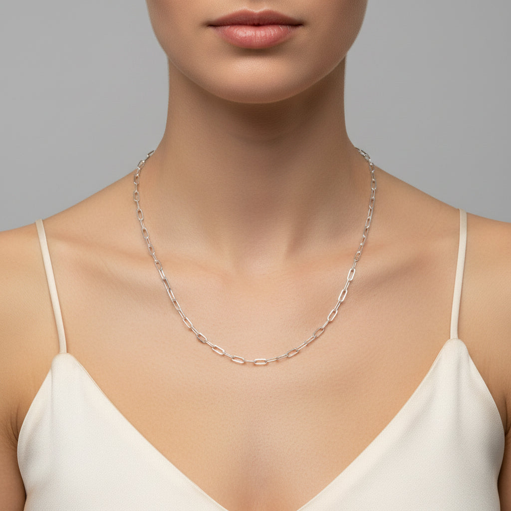 Sterling Silver Diamond-Cut Paperclip Chain Necklace - 16"