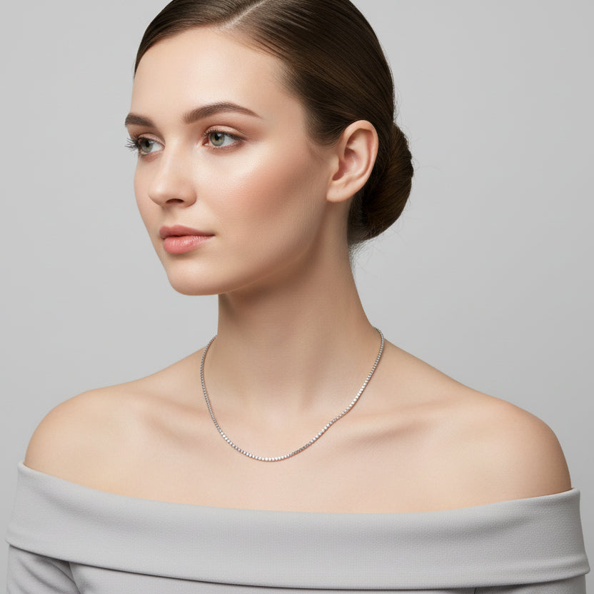 Sterling Silver Rhodium-Plated Round Box Chain Necklace – 18"