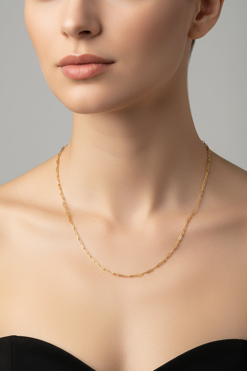 18KG Vermeil Sterling Silver 18" Beveled Edge Paperclip Necklace