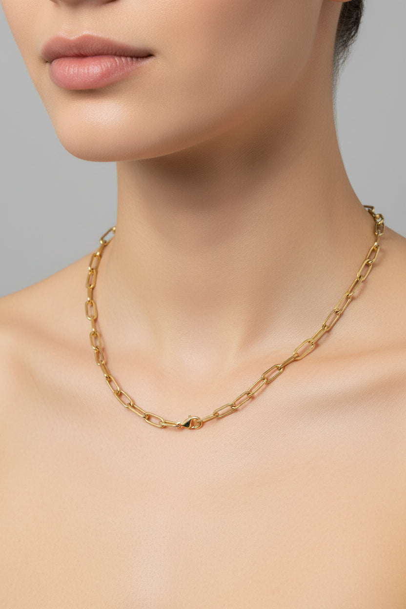 18KG Vermeil Sterling Silver 24" Beveled Edge Paperclip Necklace