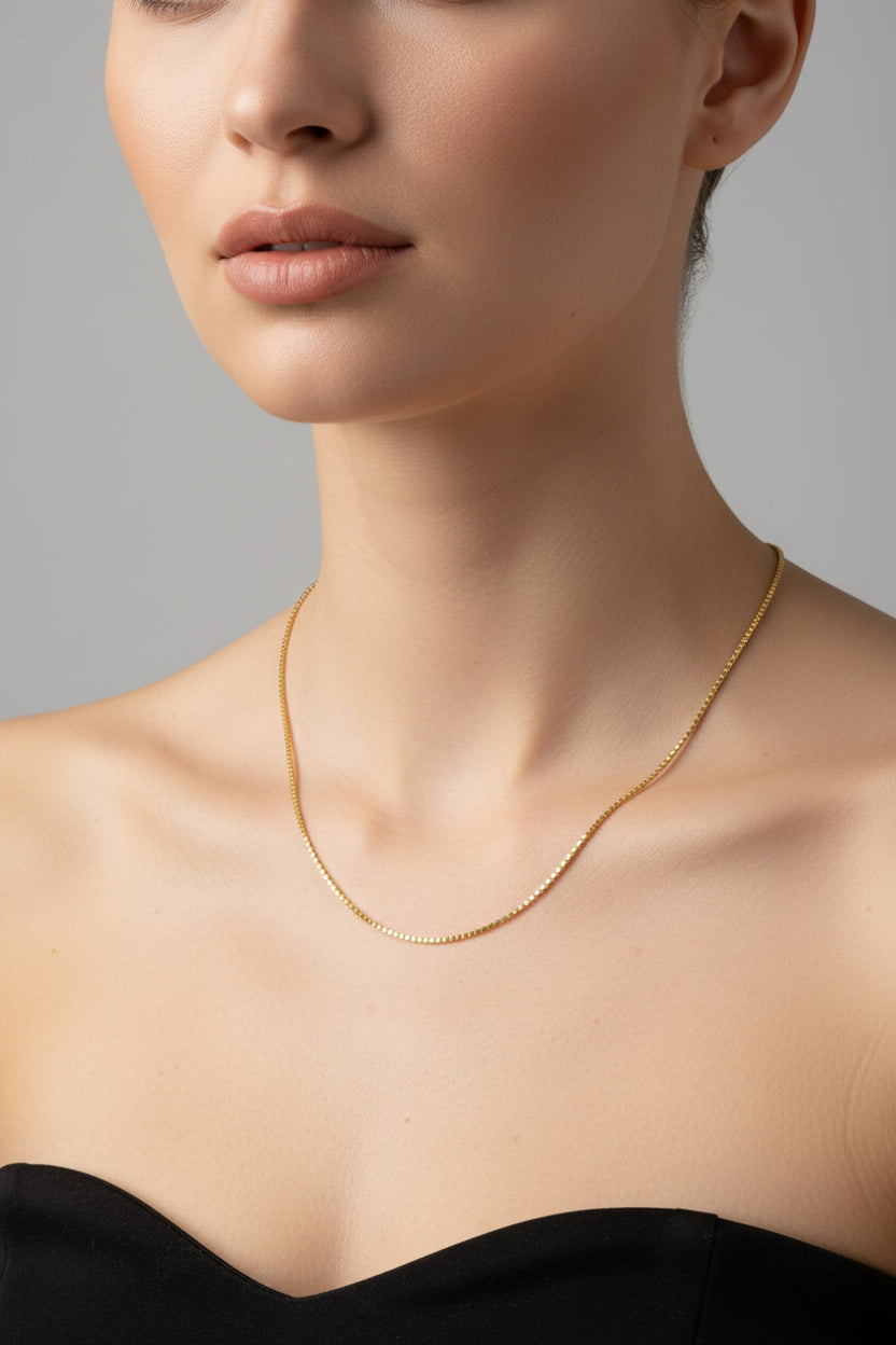 18K Gold Vermeil Round Box Chain Necklace – Bonded Sterling Silver 20"