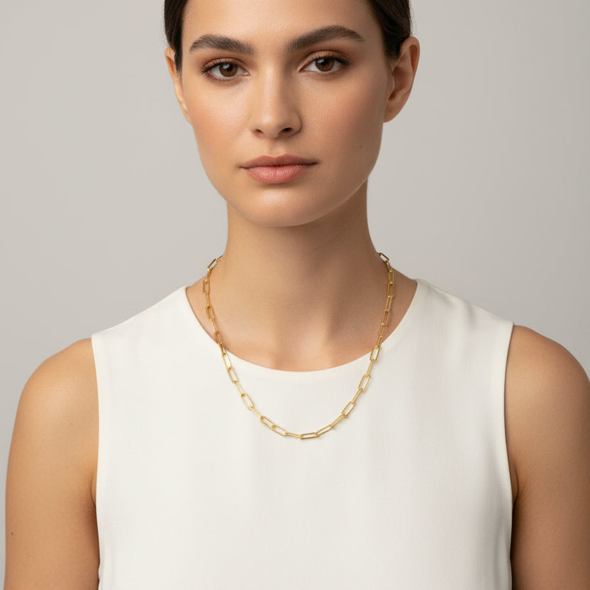 18K Gold Vermeil Beveled Edge Paperclip Chain Necklace in Sterling Silver – 20"