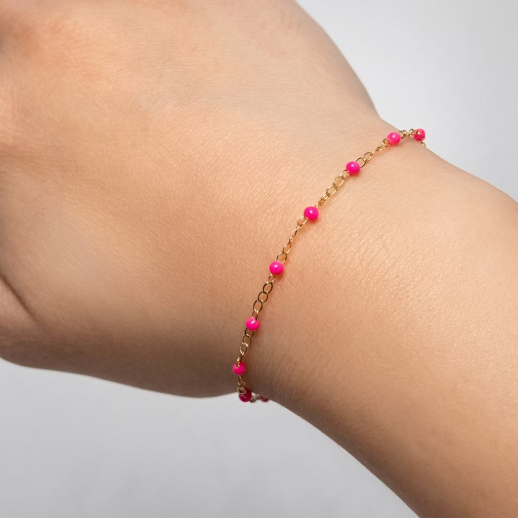 Neon Pink Enamel Bead Piatto Bracelet