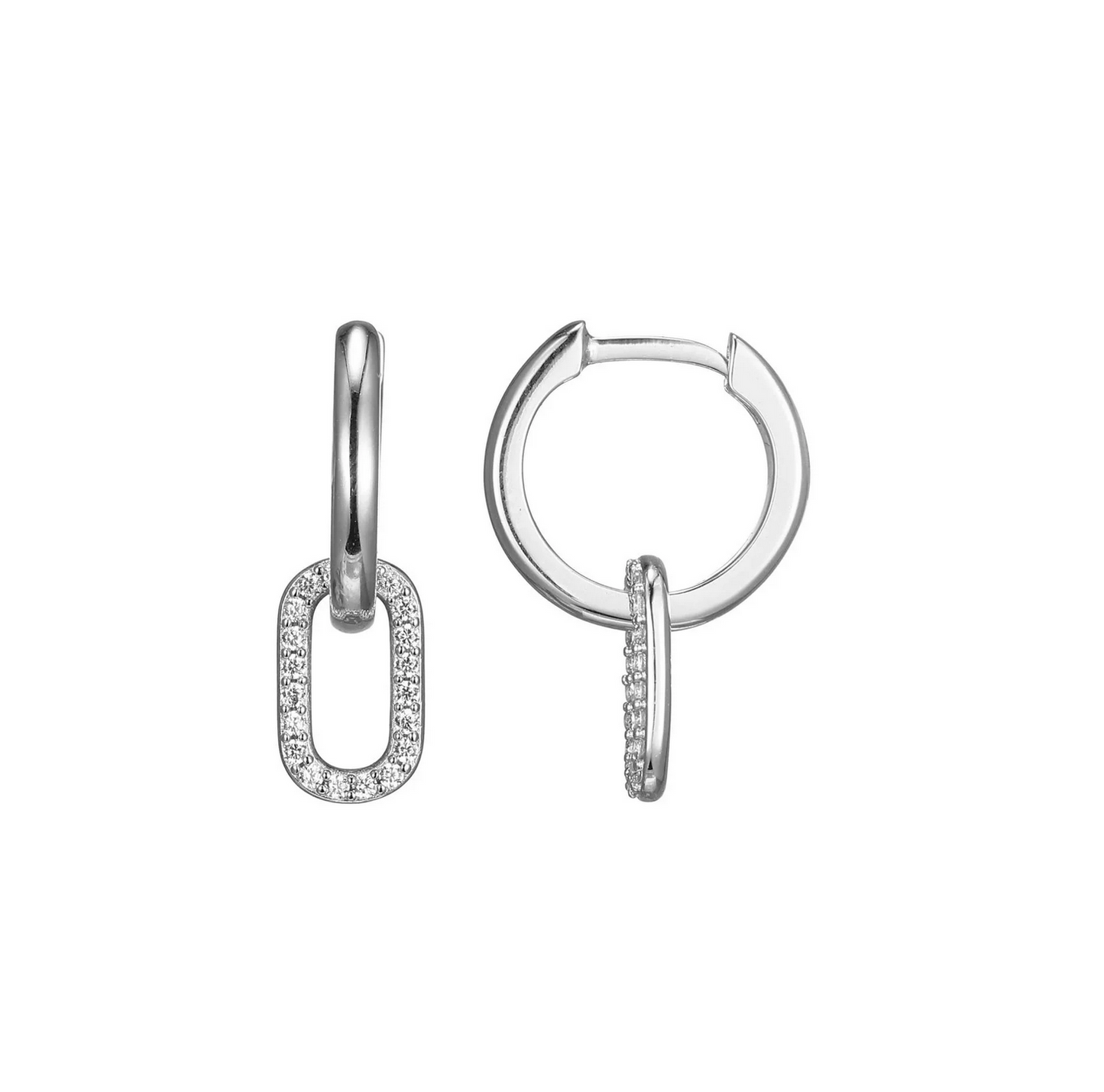 Oval Drop Huggie Earrings in Rhodium Plated Sterling Silver