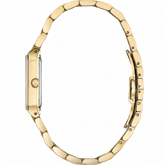 Bulova ~ Quadra Gold Dial Diamond Ladies Watch