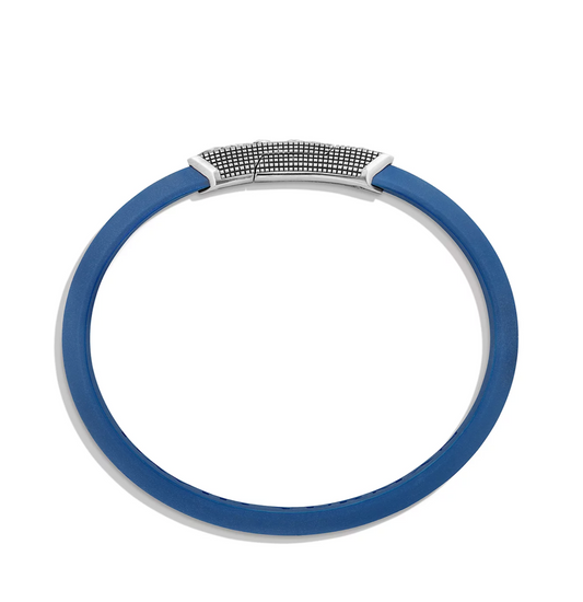 David Yurman Waves Blue Rubber ID Bracelet in Sterling Silver