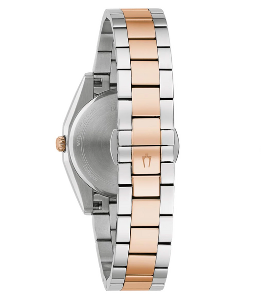 Bulova Surveyor Womens Watch with Mother of Pearl Dial and Stainless Steel and Rose Gold Toned Bracelet (quartz movement)