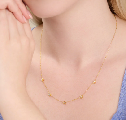 Flower Station Necklace in 14K Yellow Gold-Plated Sterling Silver