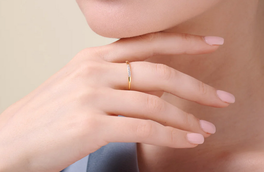 Diamond Line Stackable Ring 14K Yellow Gold-Plated Sterling Silver