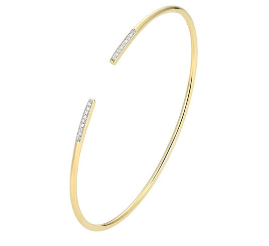 Pave Minimalist Flex Cuff Bracelet in 14K Gold & Rhodium Plated Sterling Silver