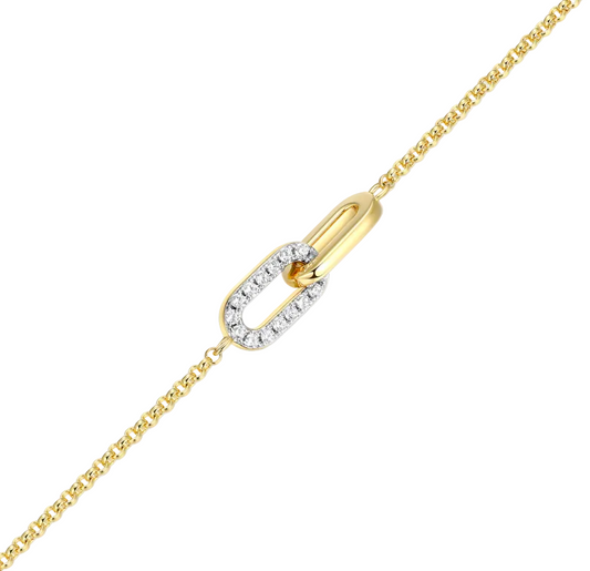 Twin Paperclip Pendant Bolo Bracelet in 14K Yellow Gold Plated Sterling Silver