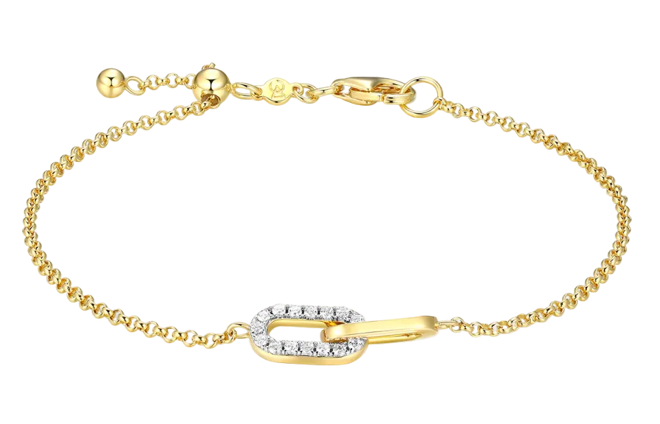 Twin Paperclip Pendant Bolo Bracelet in 14K Yellow Gold Plated Sterling Silver