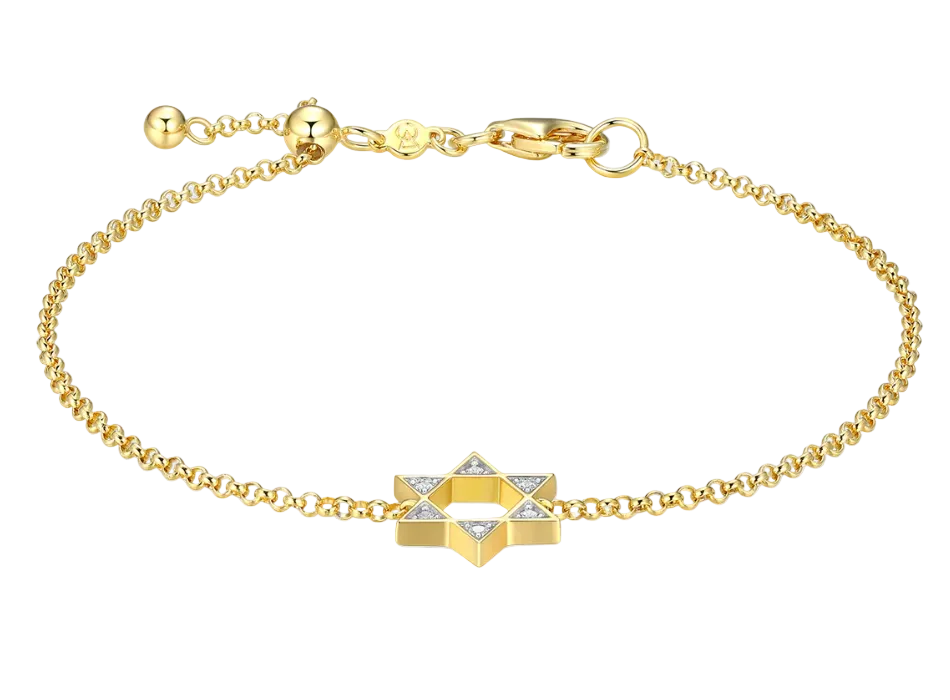 Star of David Bolo Bracelet in 14K Yellow Gold-Plated Sterling Silver