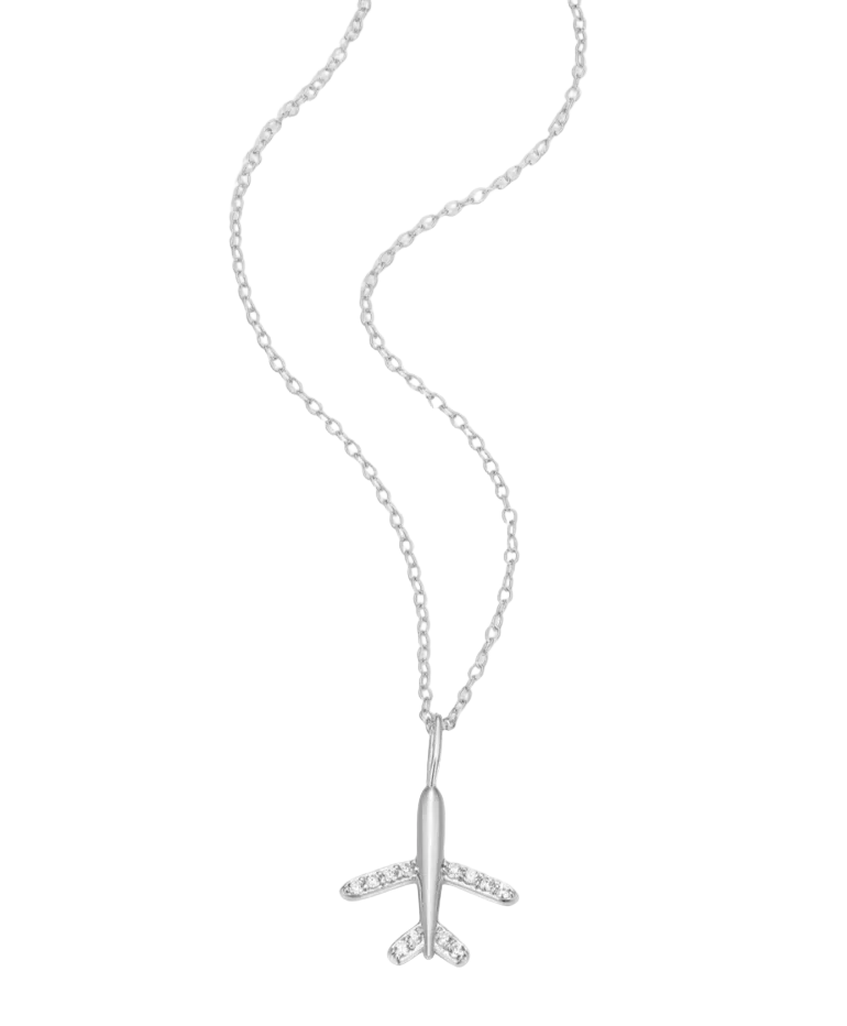 Airplane Pendant Necklace in Rhodium Plated Sterling Silver