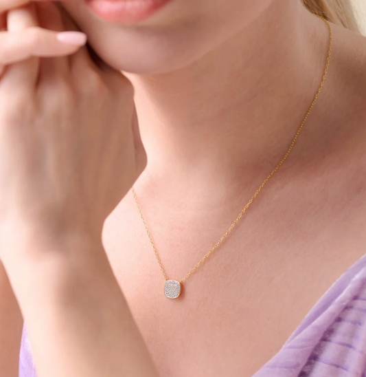 Heart Emblem Cushion Necklace in 14K Yellow Gold-Plated Sterling Silver