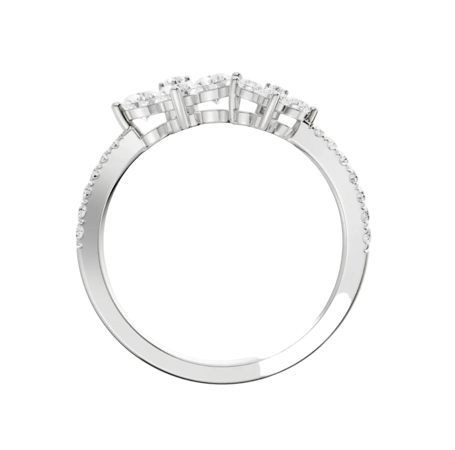 Flower Petals Diamond Cuff Ring (Round)