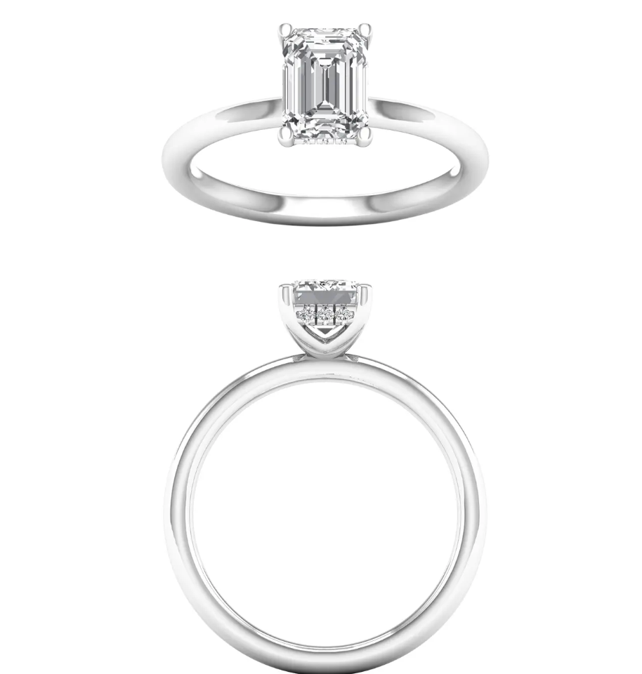 Hidden Halo Plain Shank Engagement Ring (Emerald)