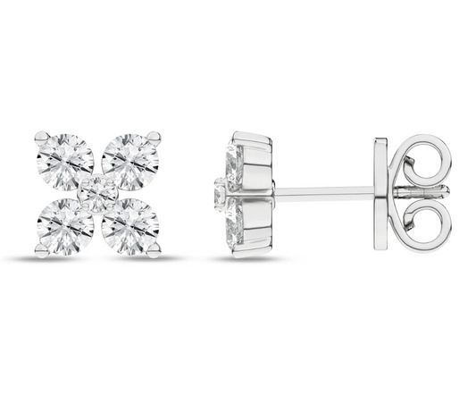 Flower Petals Stud Earrings (Round) White