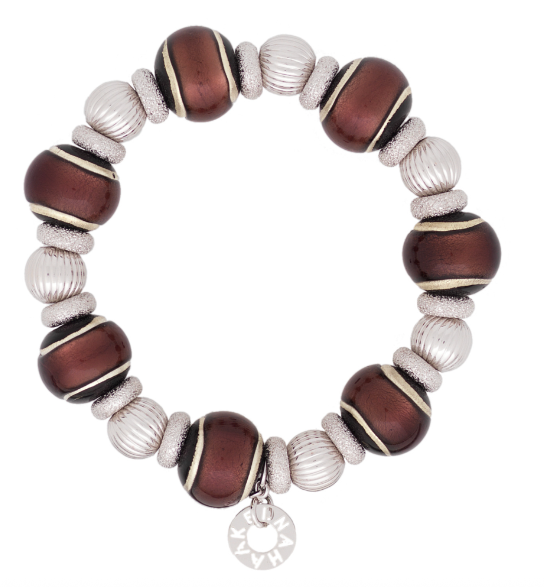 Naldina-Silver Beads+Wine Burgundy Murano with Silver Roundles