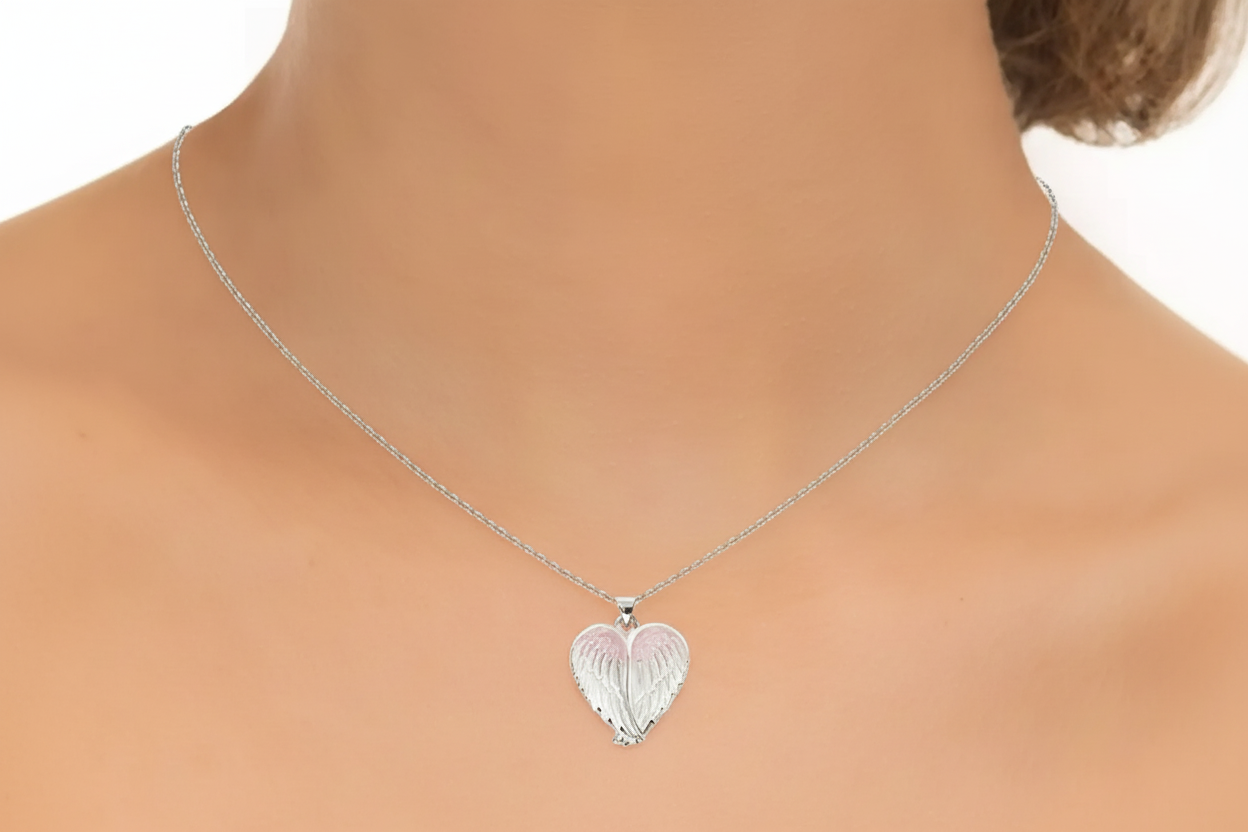 White & Pink Angel Wings Necklace