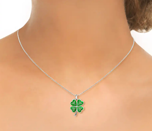 Green Cloverleaf Celtic Cross Necklace
