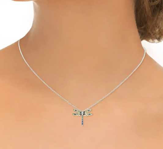 Yellow Plique-A-Jour Dragonfly Necklace With White Sapphire