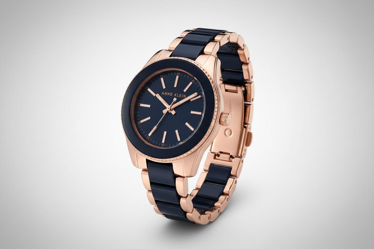 Anne Klein Women’s Two-Tone Rose Gold & Navy Blue Bracelet Watch