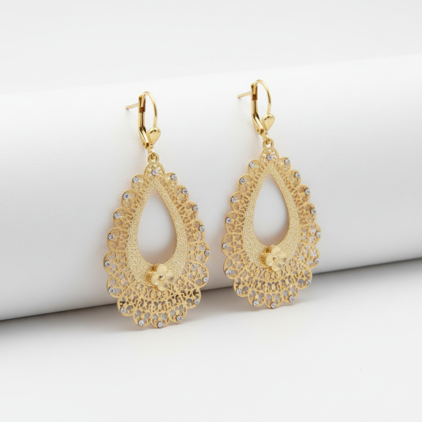 Delicate Gold Filigree Teardrop Earrings