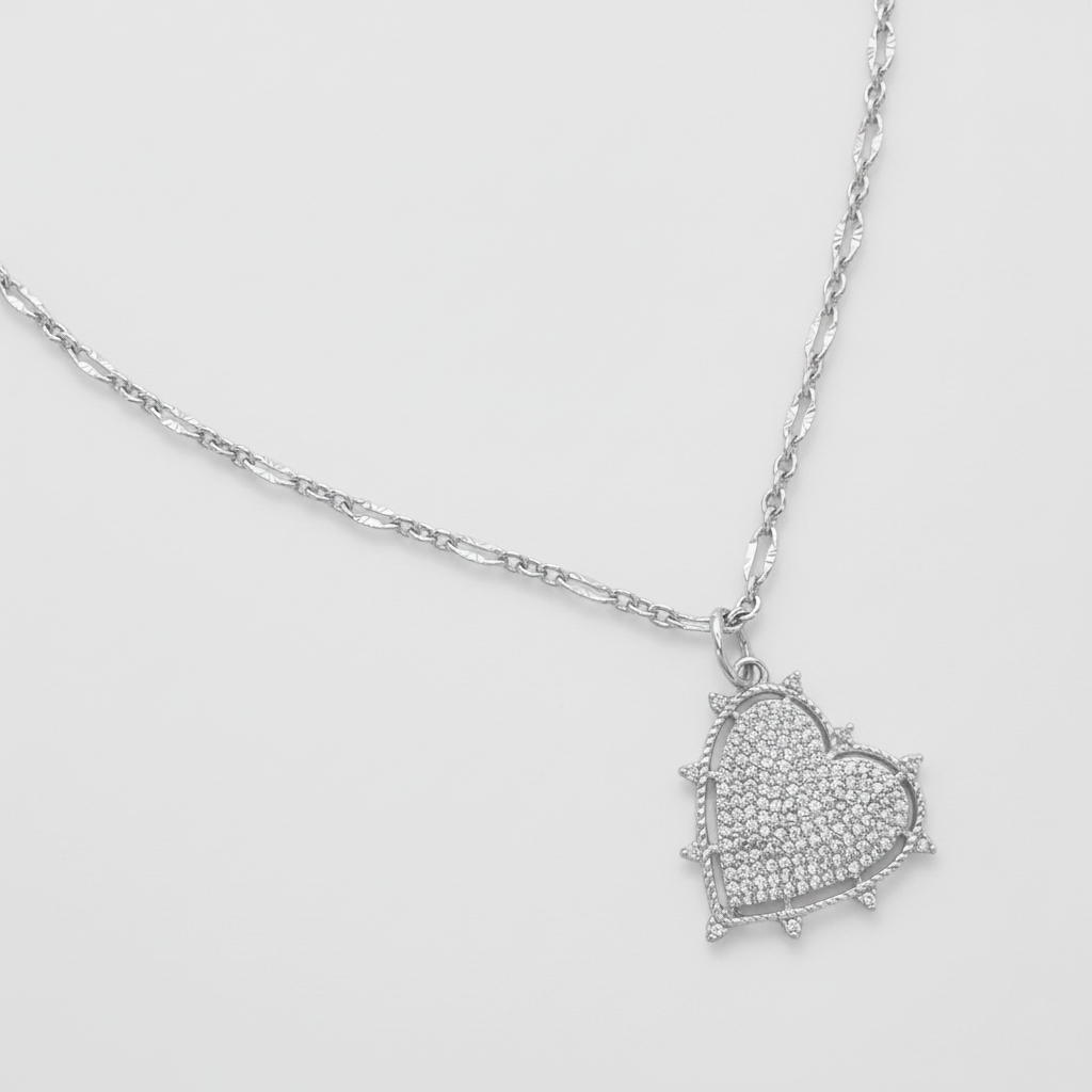 Textured Heart Chain SIlver
