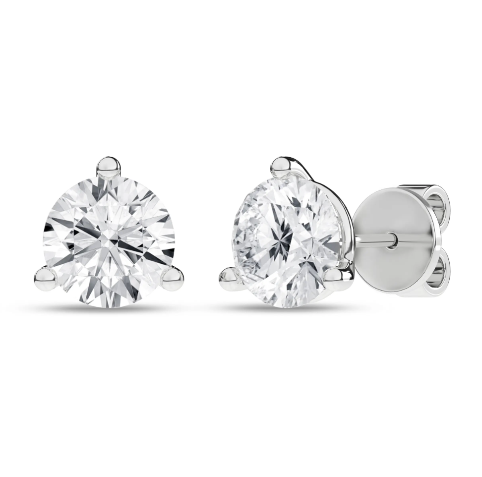 3-Prong Martini Solitaire Stud Earrings (Round)