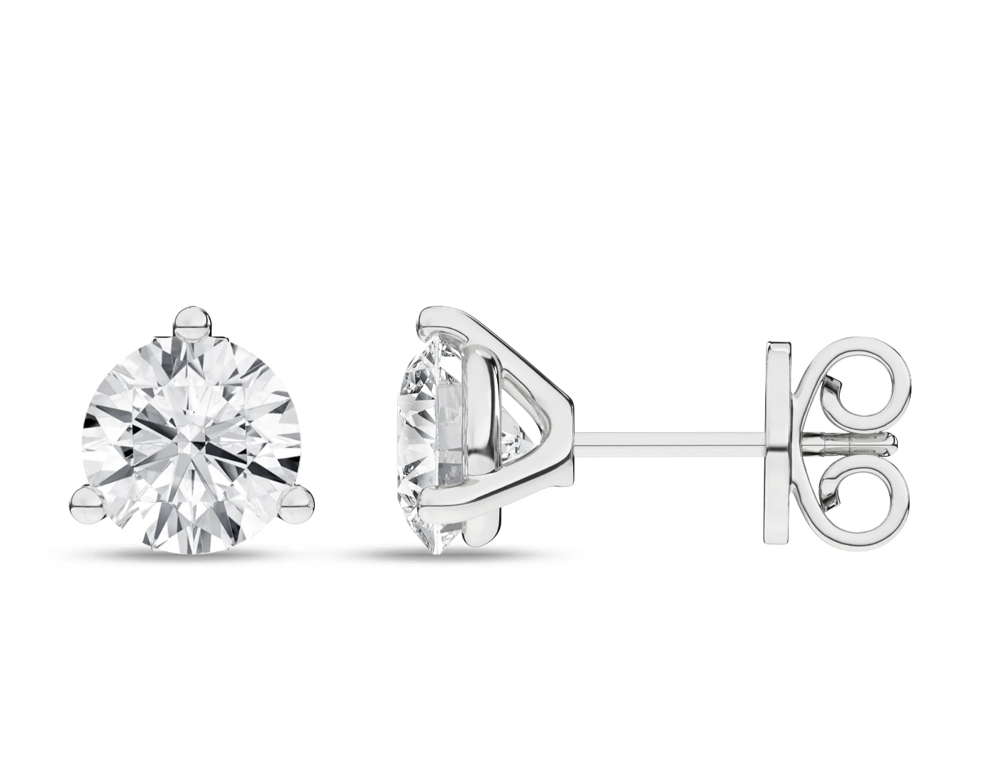 3-Prong Martini Solitaire Stud Earrings (Round) 2.02 Carats
