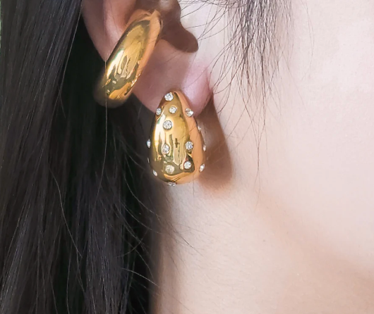 Gold Water Resistant Earrings With Zirconia Stones