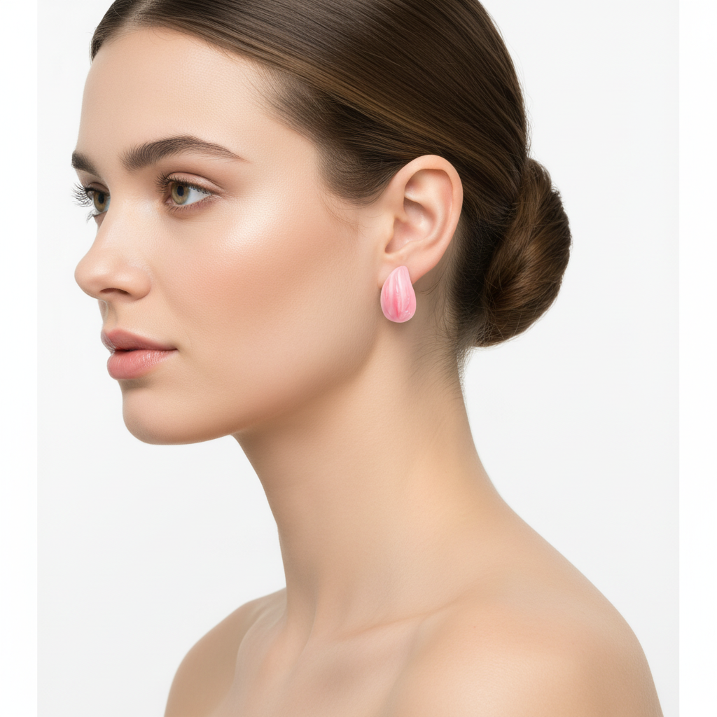Pink Enamel Raindrop Earrings