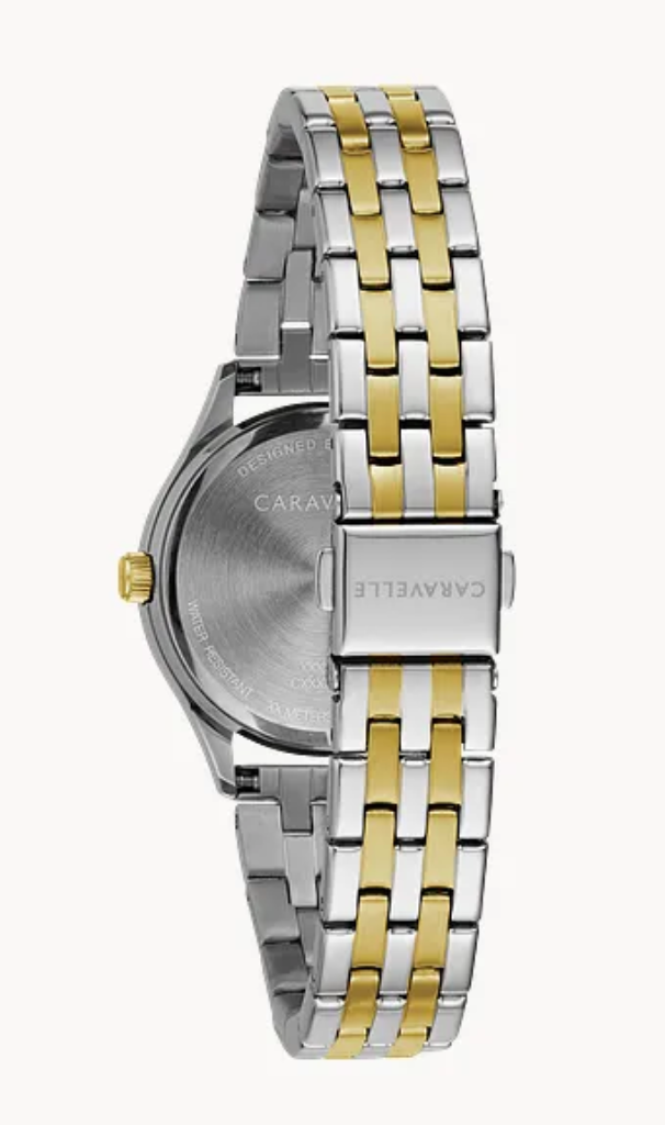 Refined Dress Watch~Graphic Silver-White Dial, Gold-Tone Accents & Date Window