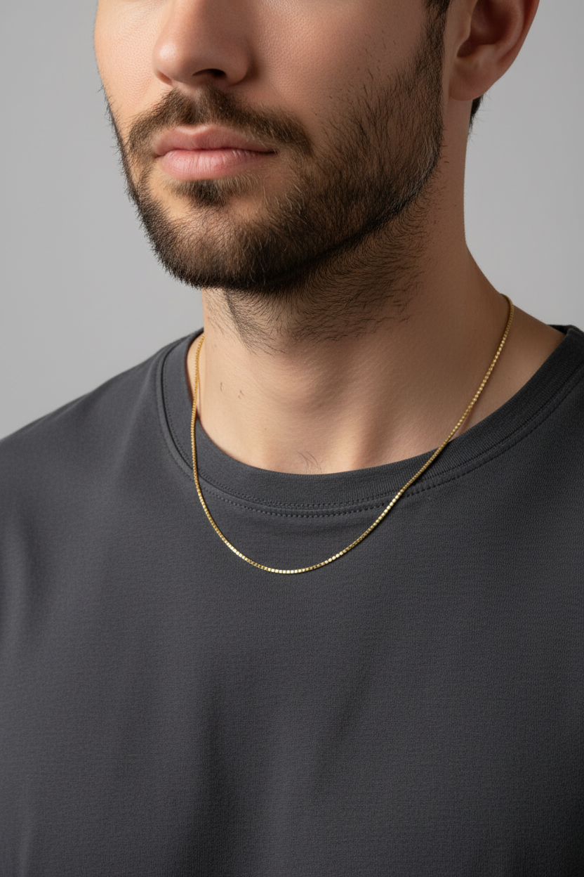 18K Gold Vermeil Round Box Chain Necklace – Bonded Sterling Silver 20"