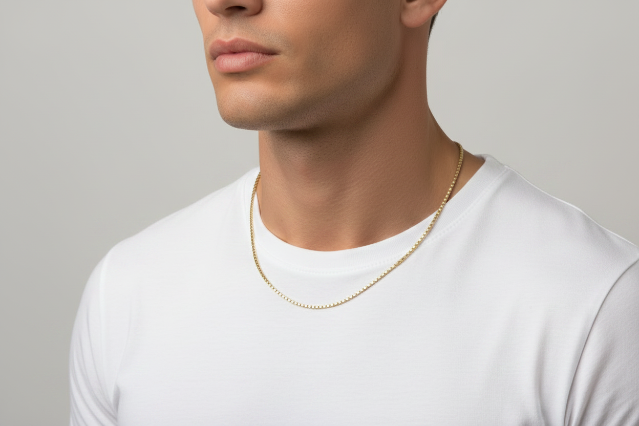 18K Gold Vermeil Round Box Chain Necklace – Bonded Sterling Silver 24"
