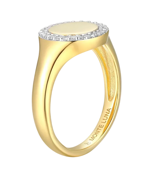 Lab Created Diamond Pave Framed Signet RIng 14K Yellow Gold-Plated Sterling Silver