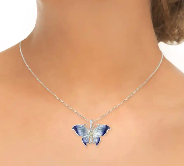 Blue Butterly Necklace - Opal White Sapphires