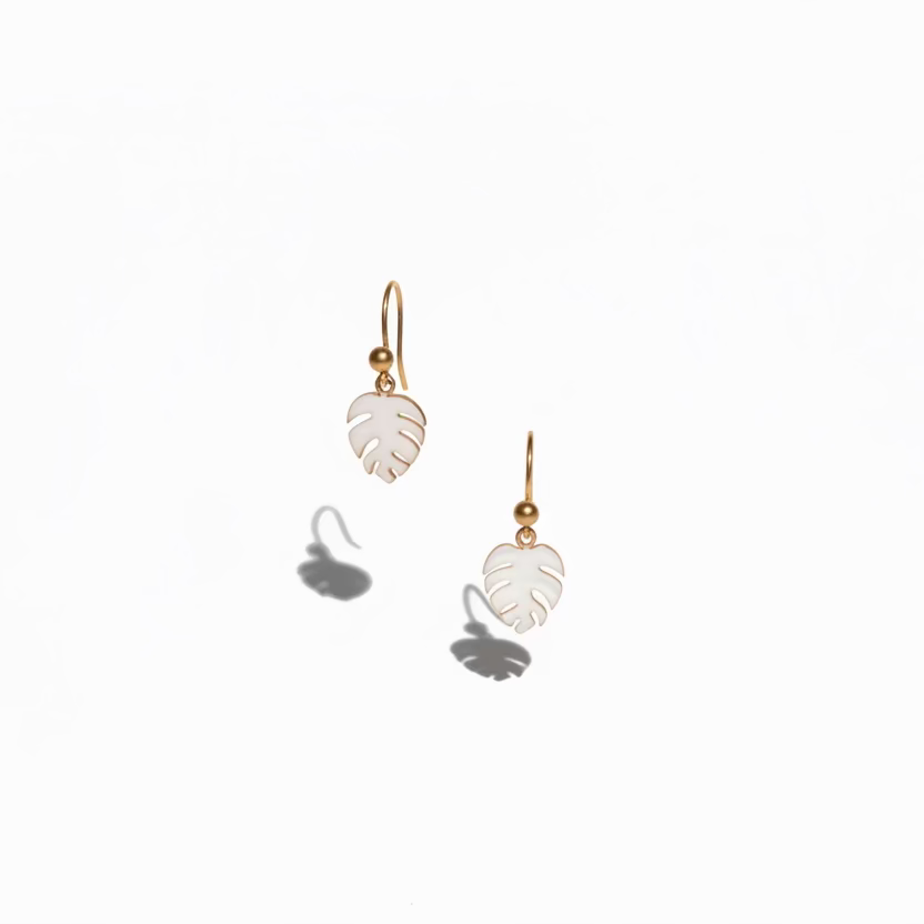 Enamel Frond Palm White Leaf Earrings