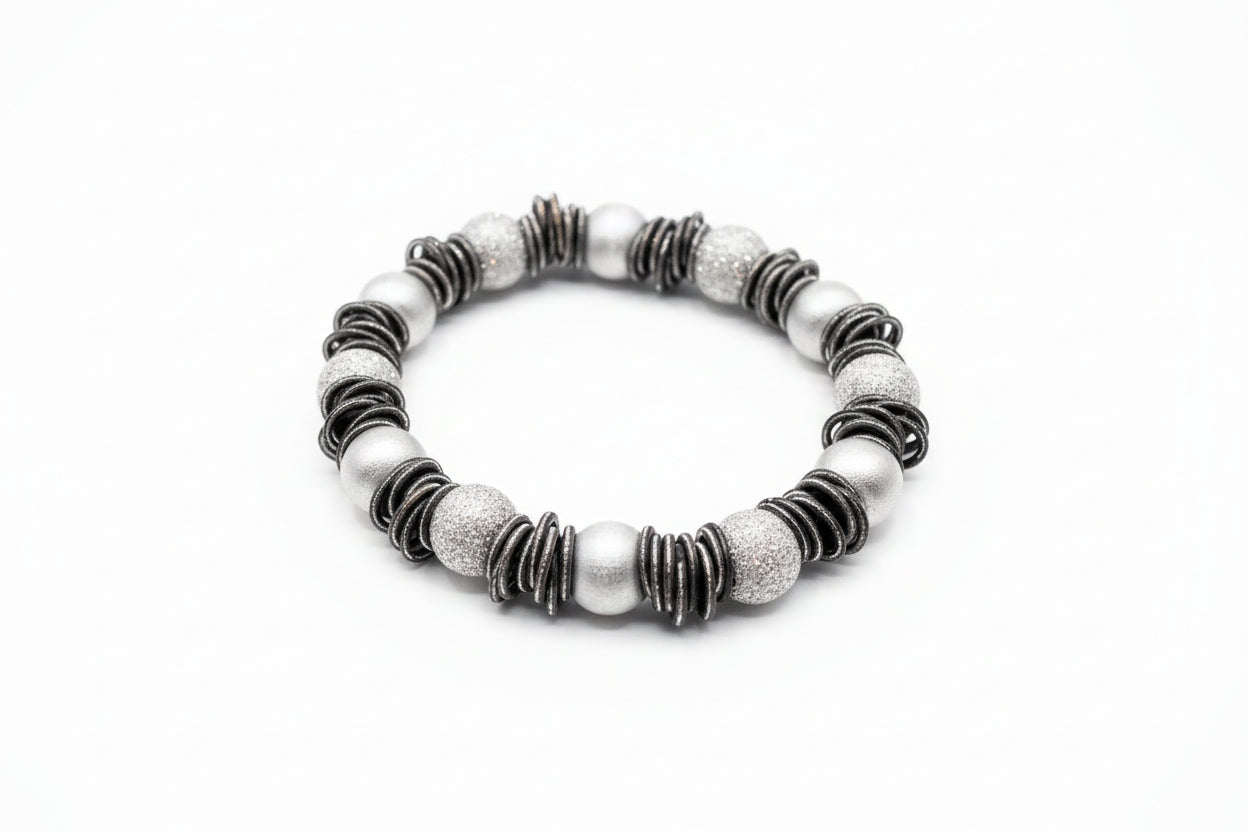Octavia-Silver Beads With Black Springs